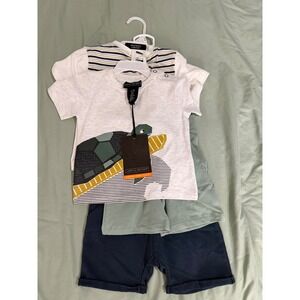 Jarvis Archer Baby Boy 4 Piece Mix Match Set Turtle Striped Tees Shorts 12M NWT